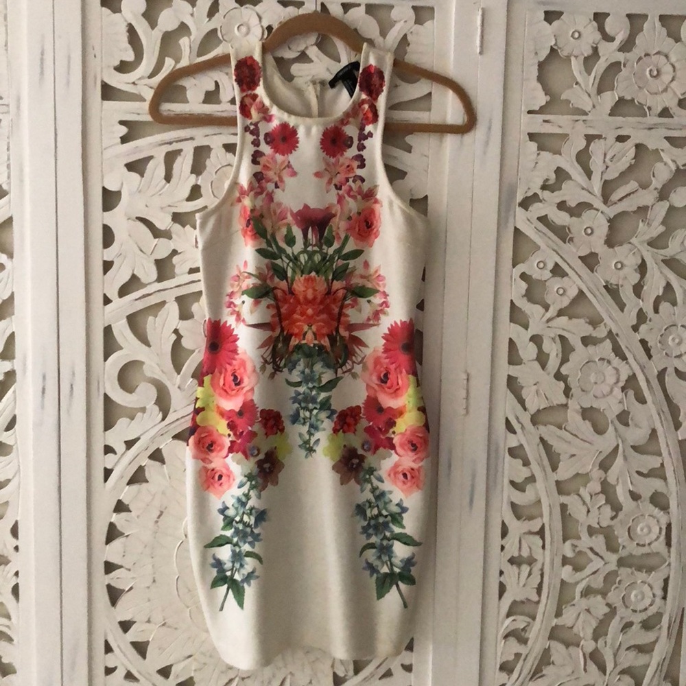 Bodycon floral high neck cocktail dress